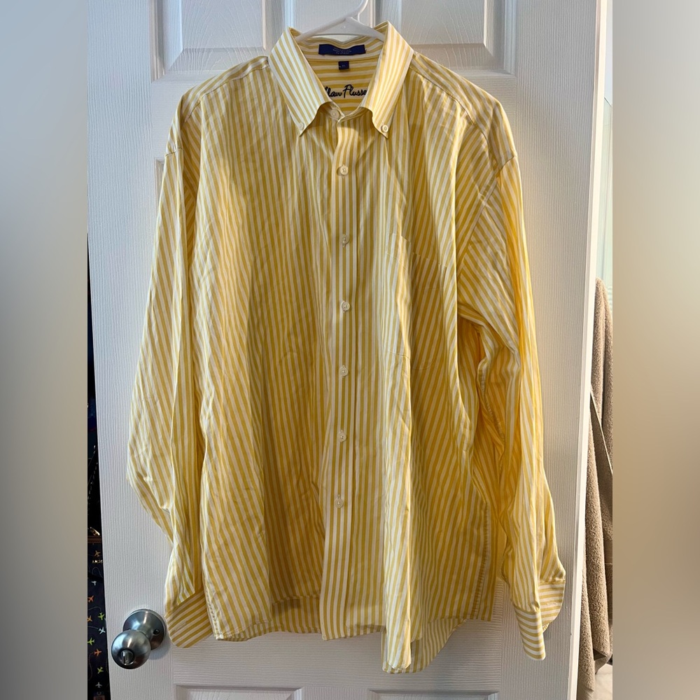 Alan Flusser Yellow and White Stripe Shirt Size XL